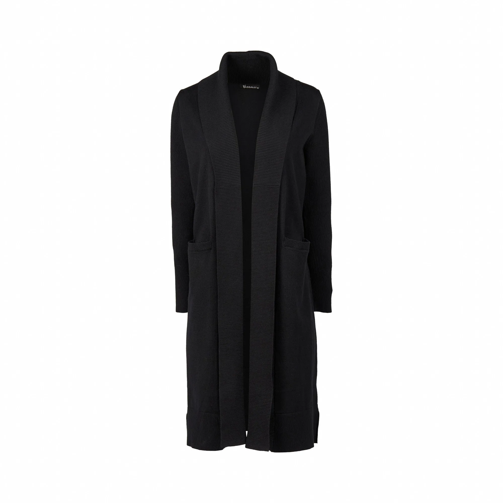 1065 Vassalli Open Longline Cardi with Pockets -black