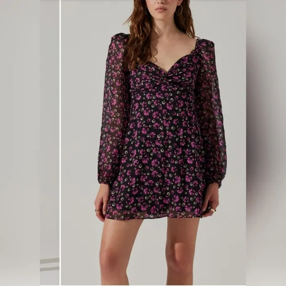 #151 ASTR the Label Floral back cutout long sleeve mini dress NWT