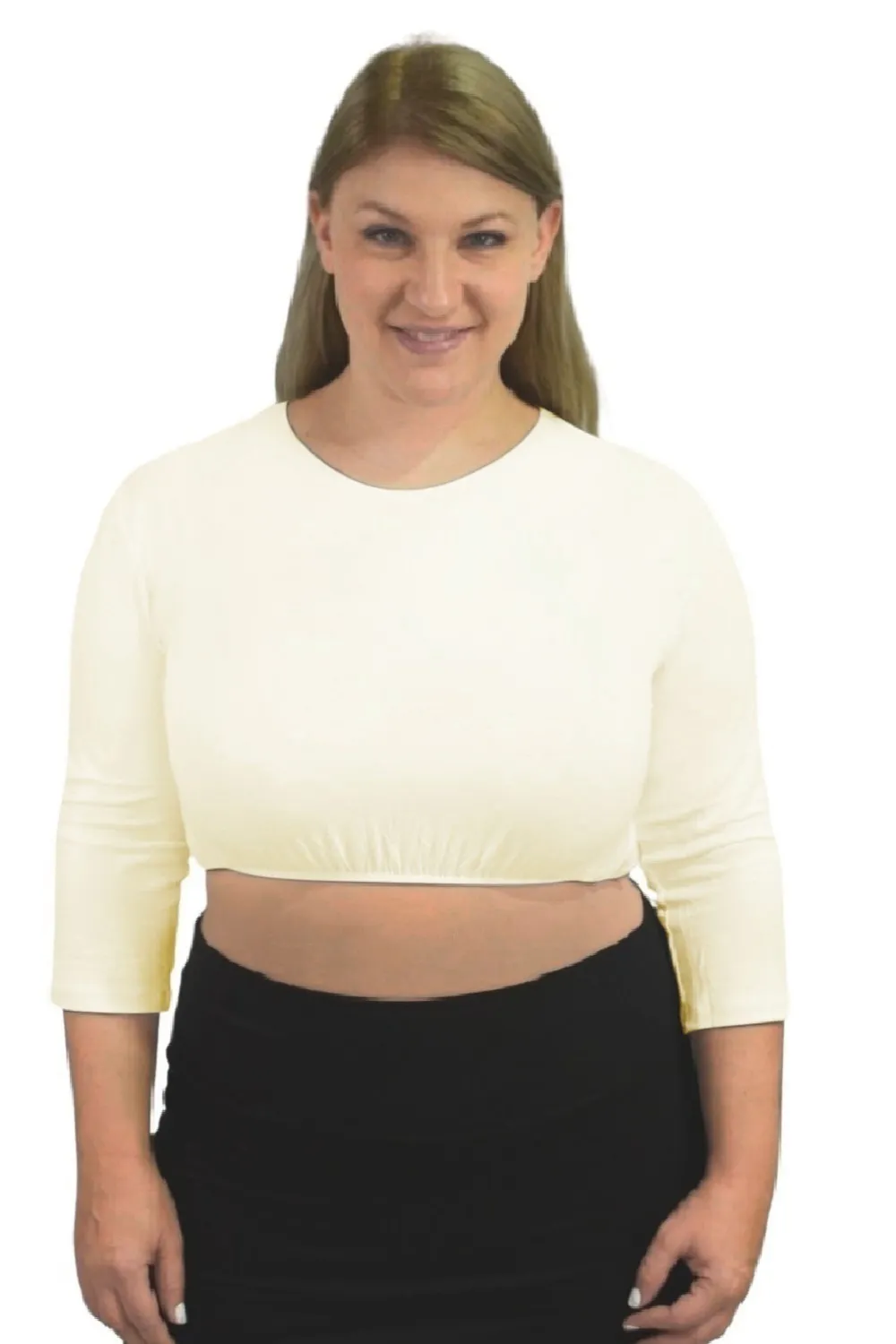 3/4 Sleeve Cropped Layering Shell in Viscose Spandex - Women's and Plus Sizes