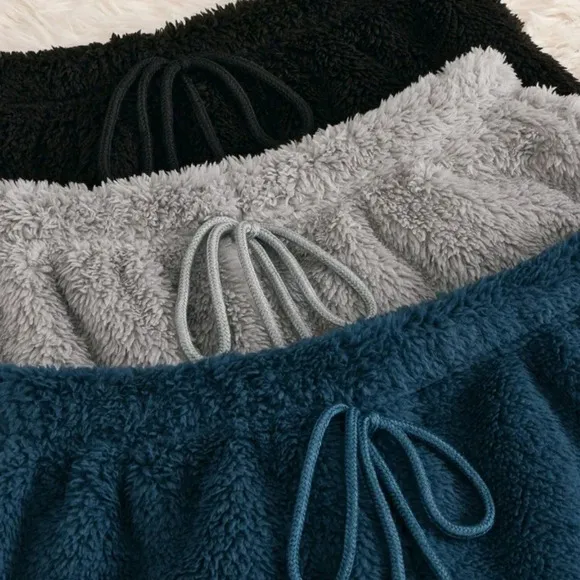 3pcs Letter Embroidery Drawstring Waist Flannel Lounge Shorts
