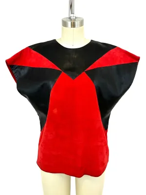 80s Celine Leather & Suede Patchwork Top