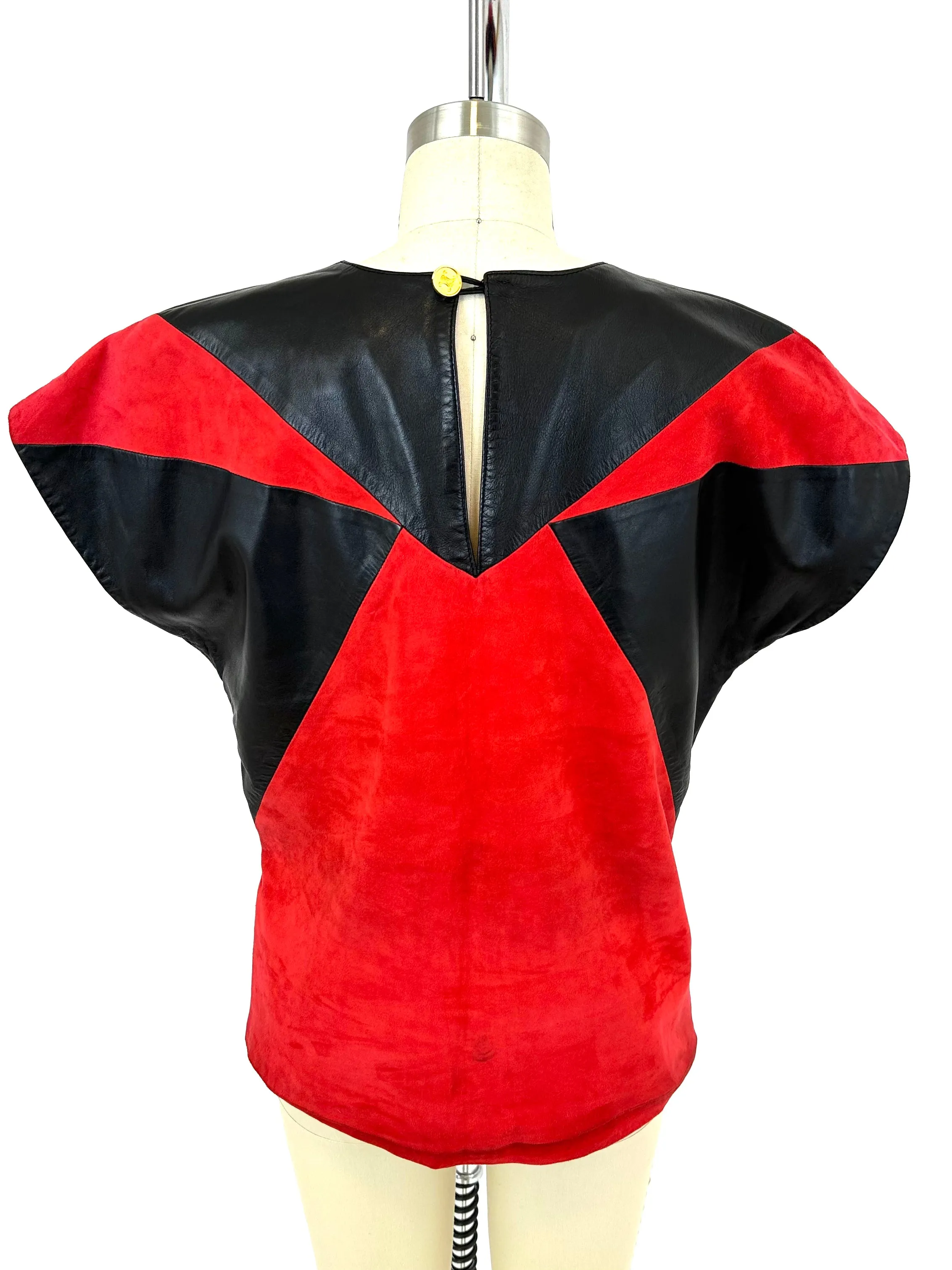 80s Celine Leather & Suede Patchwork Top