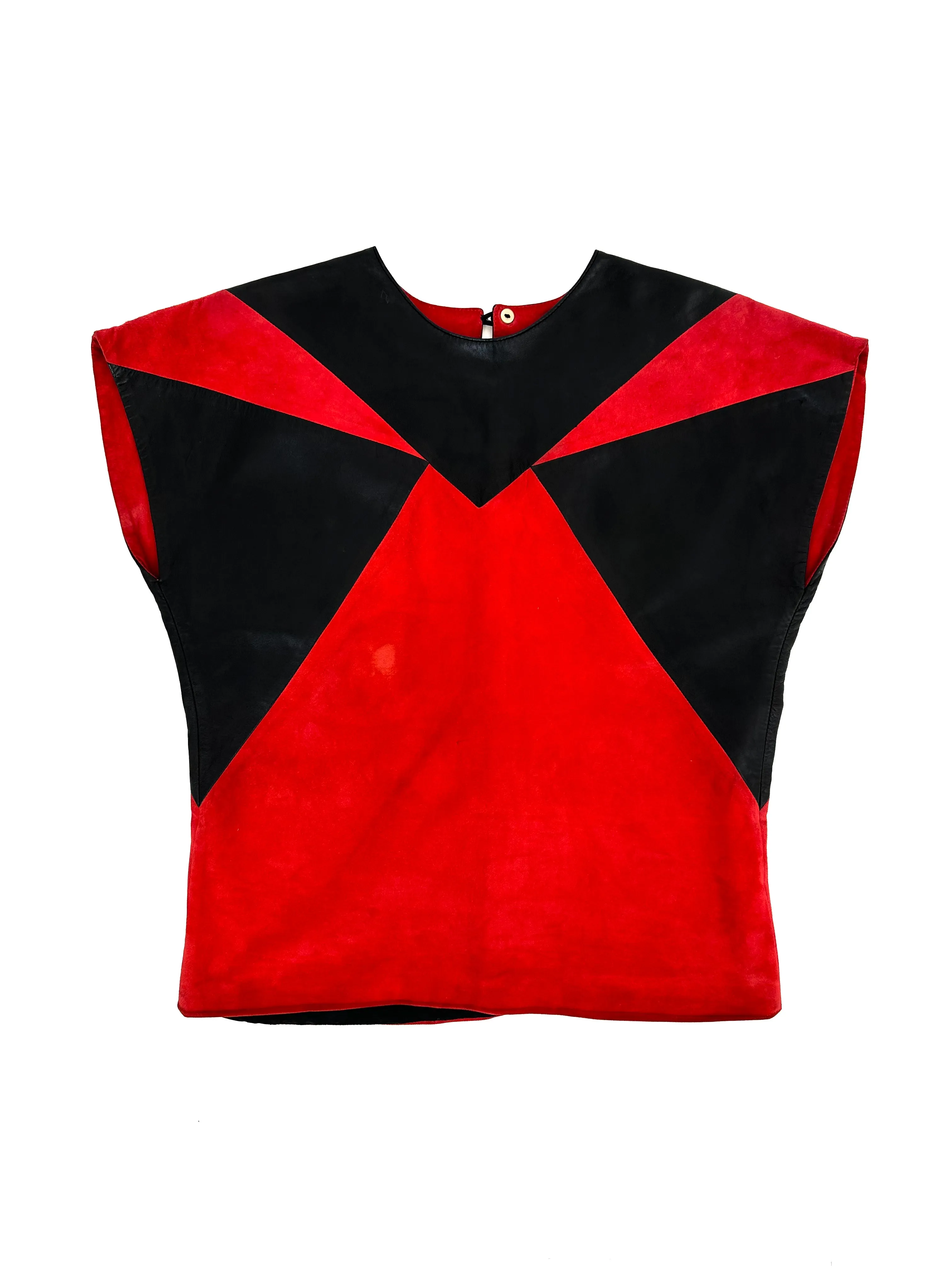 80s Celine Leather & Suede Patchwork Top