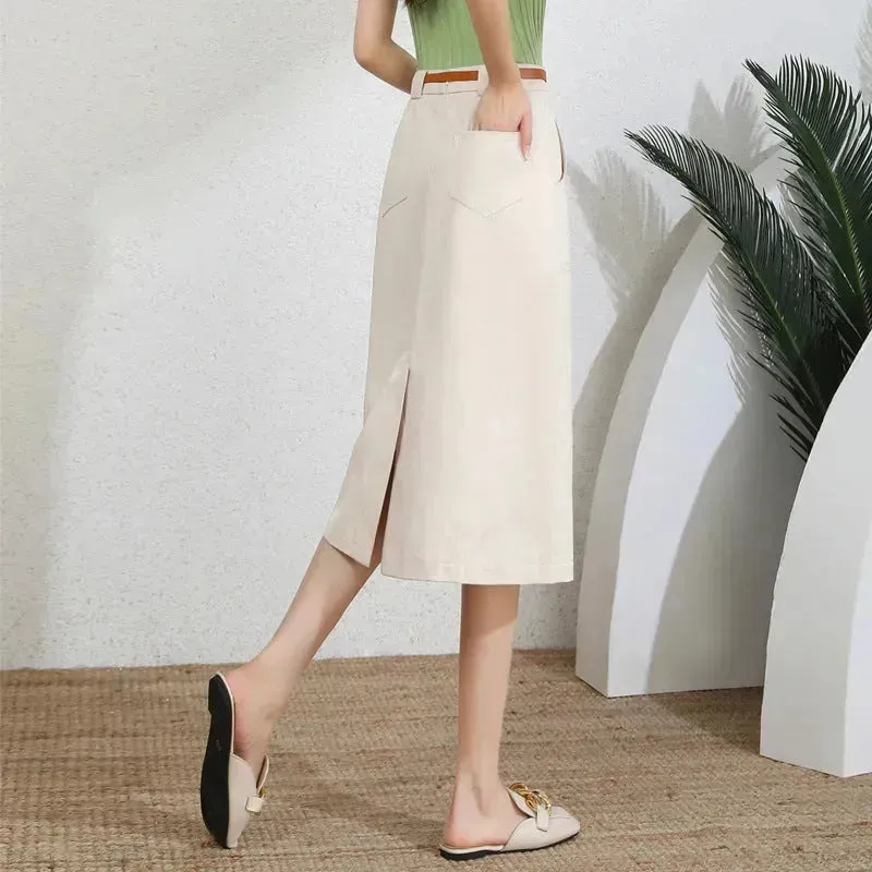 A- Line Temperament Women's Professional Formal Office Work Back Slit Midi business Skirt
