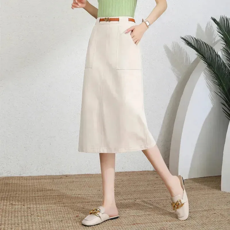 A- Line Temperament Women's Professional Formal Office Work Back Slit Midi business Skirt