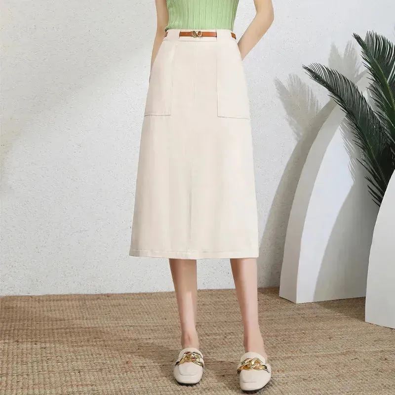 A- Line Temperament Women's Professional Formal Office Work Back Slit Midi business Skirt