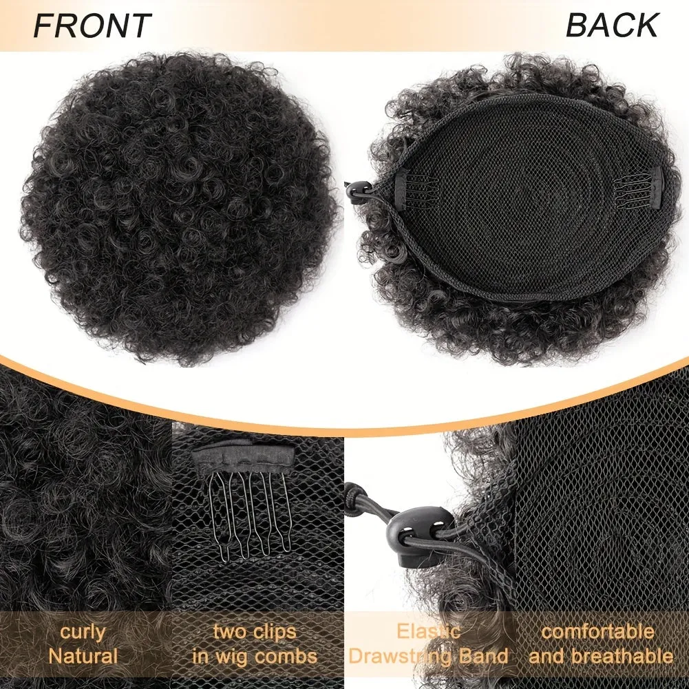 Afro Puff Drawstring Ponytail Extension For Women, Synthetic Afro Puff Ponytail For Natural Hair, Clip On Kinky Drawstring Curly Ponytail Bun Hair Accessories