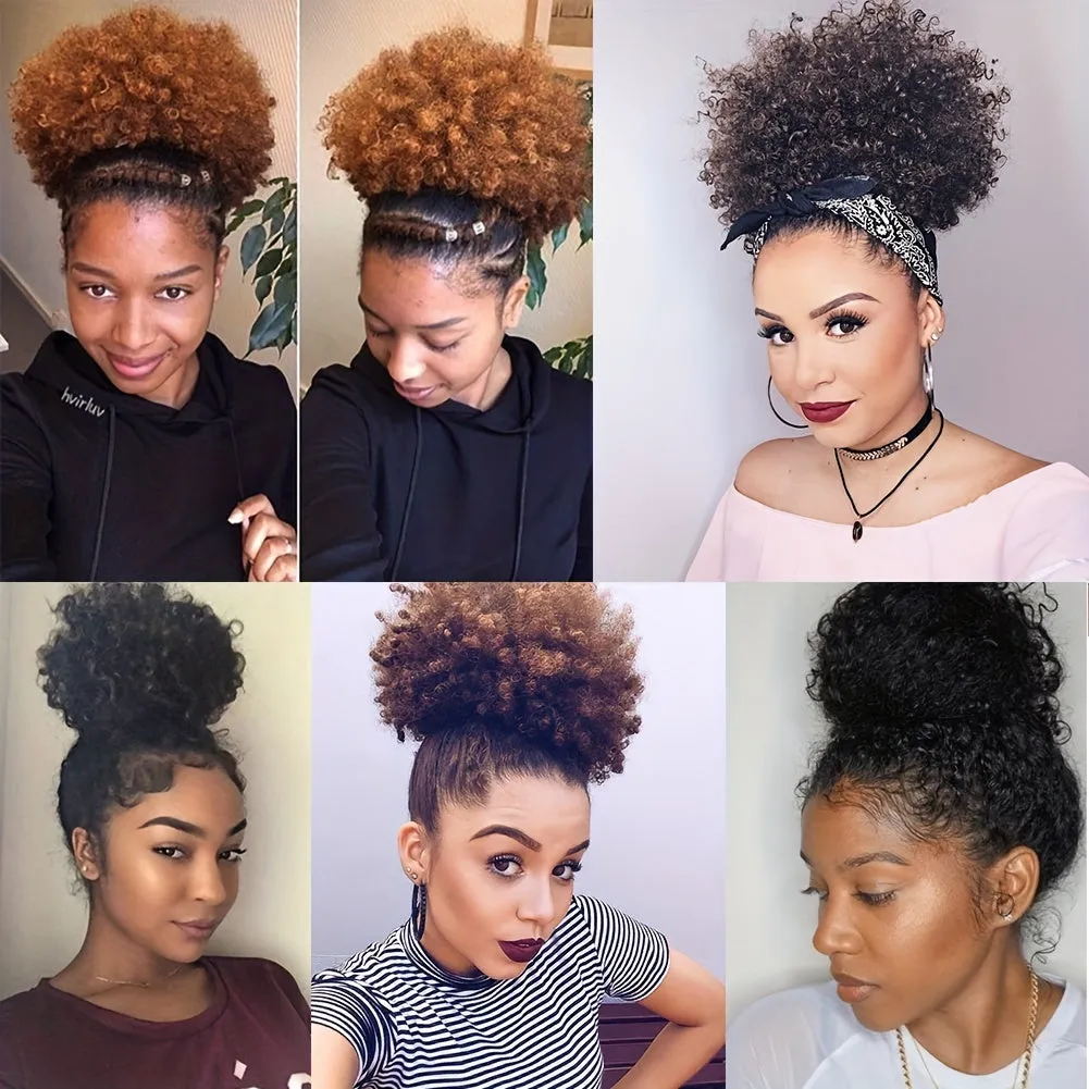 Afro Puff Drawstring Ponytail Extension For Women, Synthetic Afro Puff Ponytail For Natural Hair, Clip On Kinky Drawstring Curly Ponytail Bun Hair Accessories