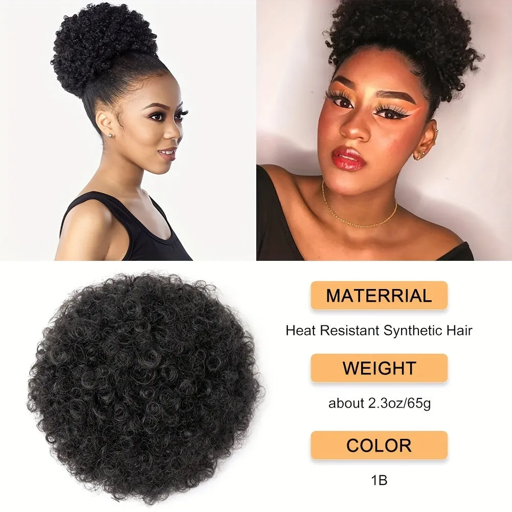 Afro Puff Drawstring Ponytail Extension For Women, Synthetic Afro Puff Ponytail For Natural Hair, Clip On Kinky Drawstring Curly Ponytail Bun Hair Accessories