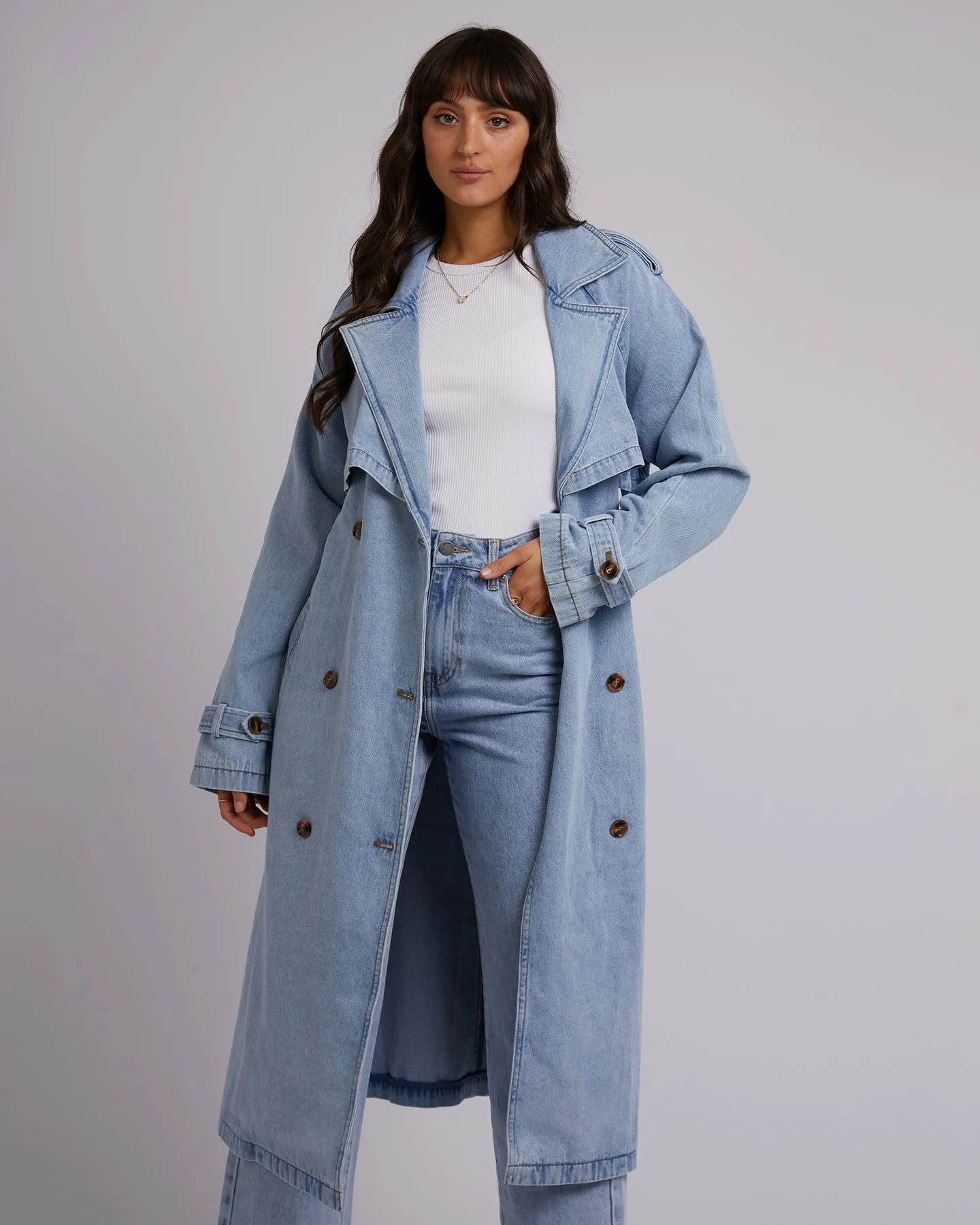 All About Eve Rio Trench Coat - Light Blue
