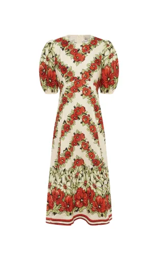 ALYSSA FLORAL PRINT MIDI DRESS IN RED
