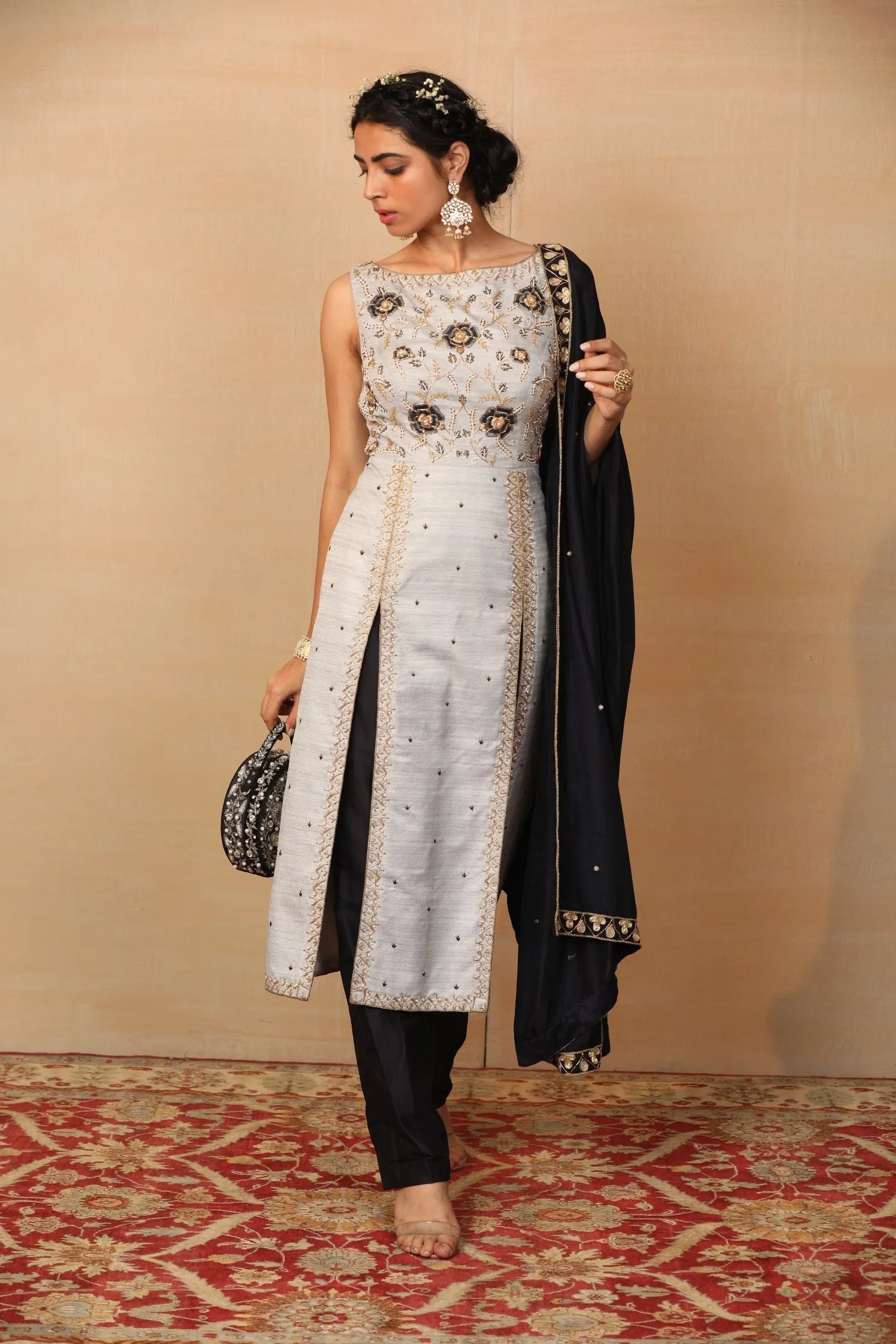 Amari Powder Blue Double Slit Kurta With Pants