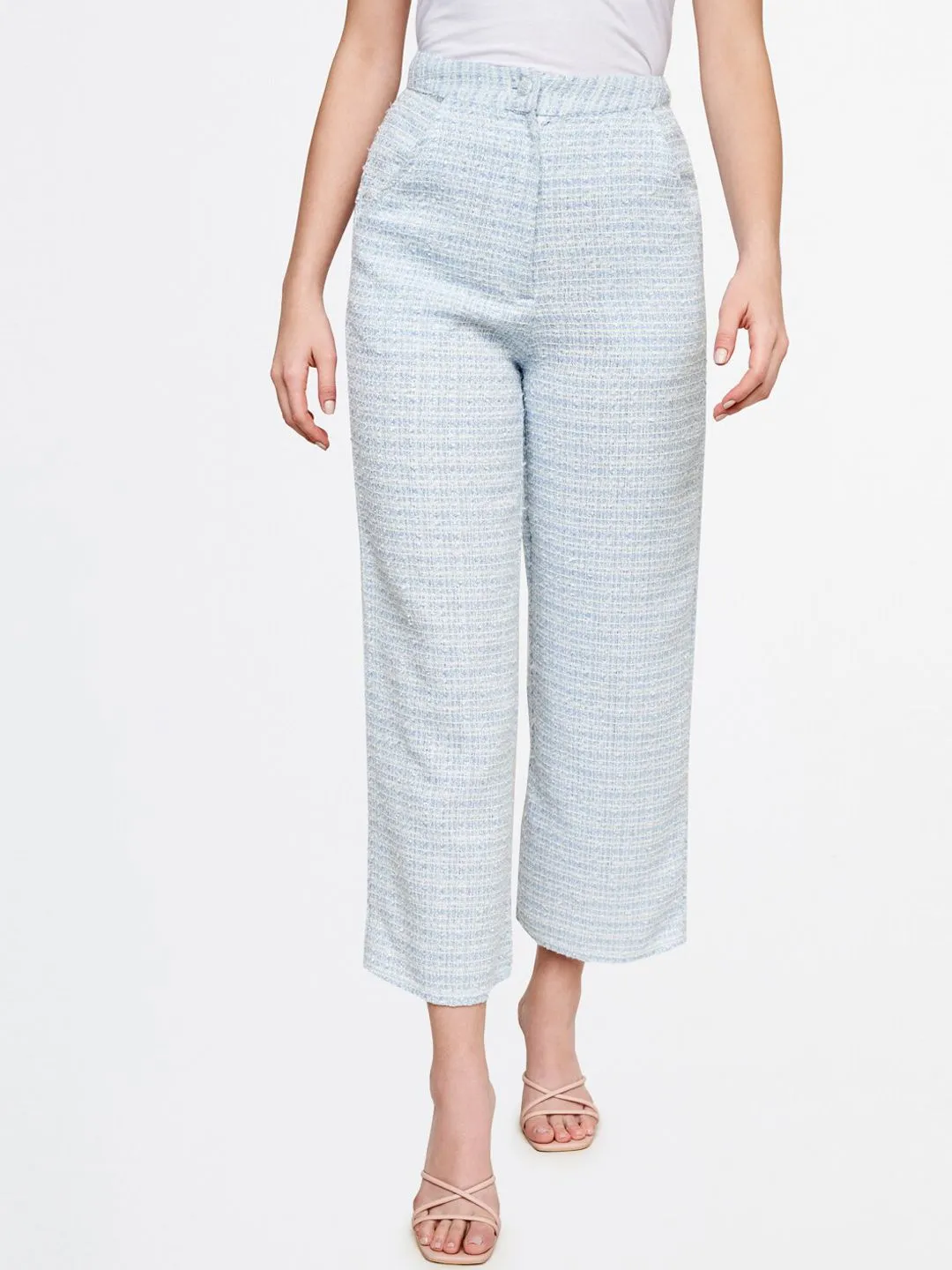 AND Women Blue Checked Flared Trouser