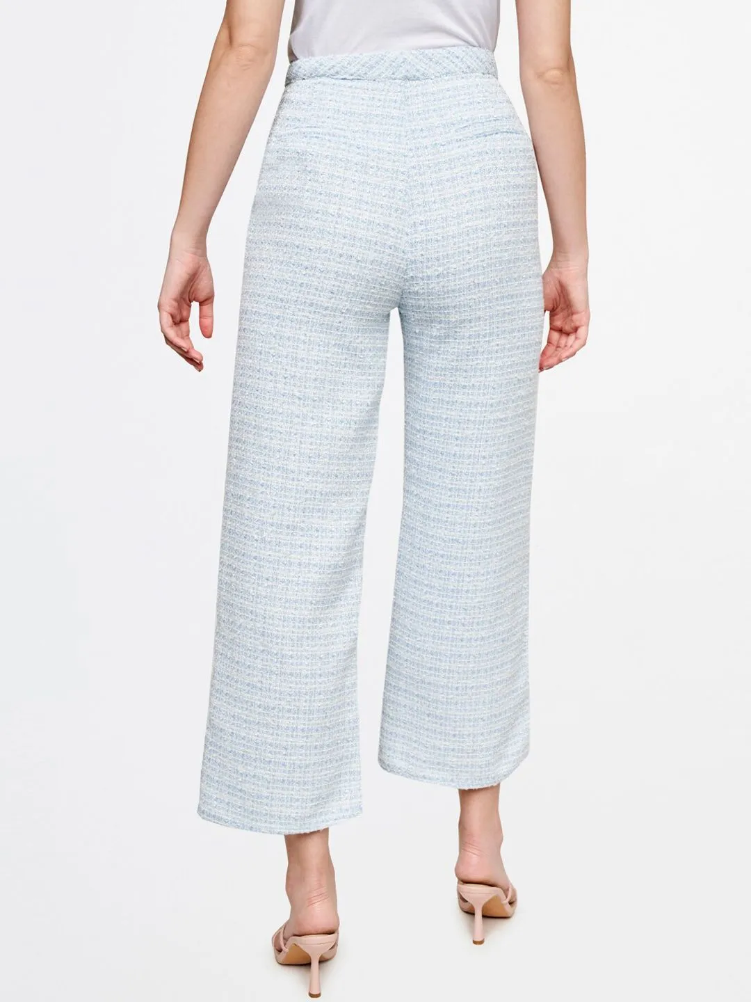 AND Women Blue Checked Flared Trouser