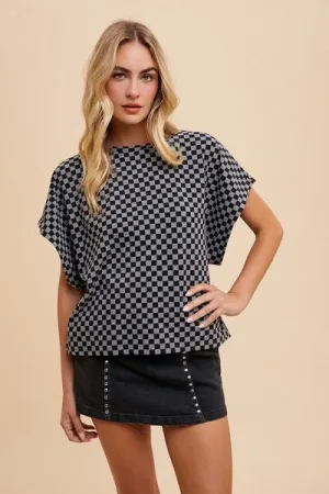 ANNIE WEAR CHECKERED ROUND NECK SHORT SLEEVE T-SHIRT