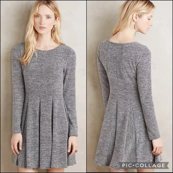 Anthro Dolan Abstract Pinstripe Pleated A-Line Dress