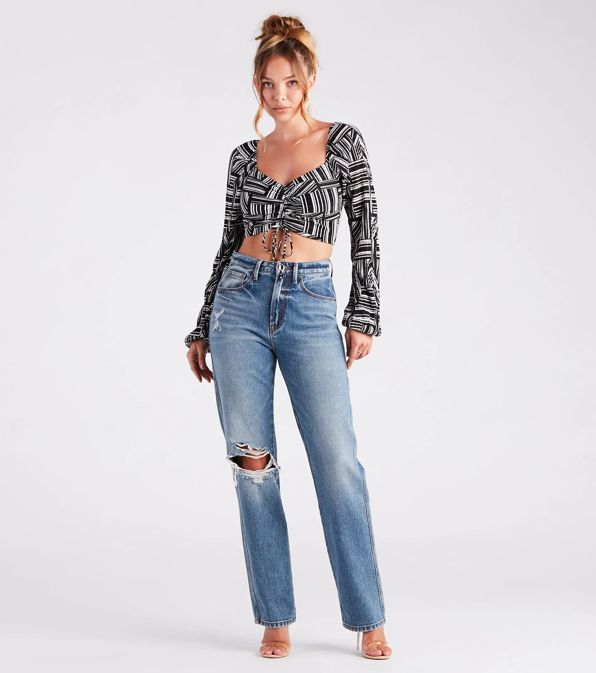 Artsy Inspiration Abstract Pleated Satin Crop Top