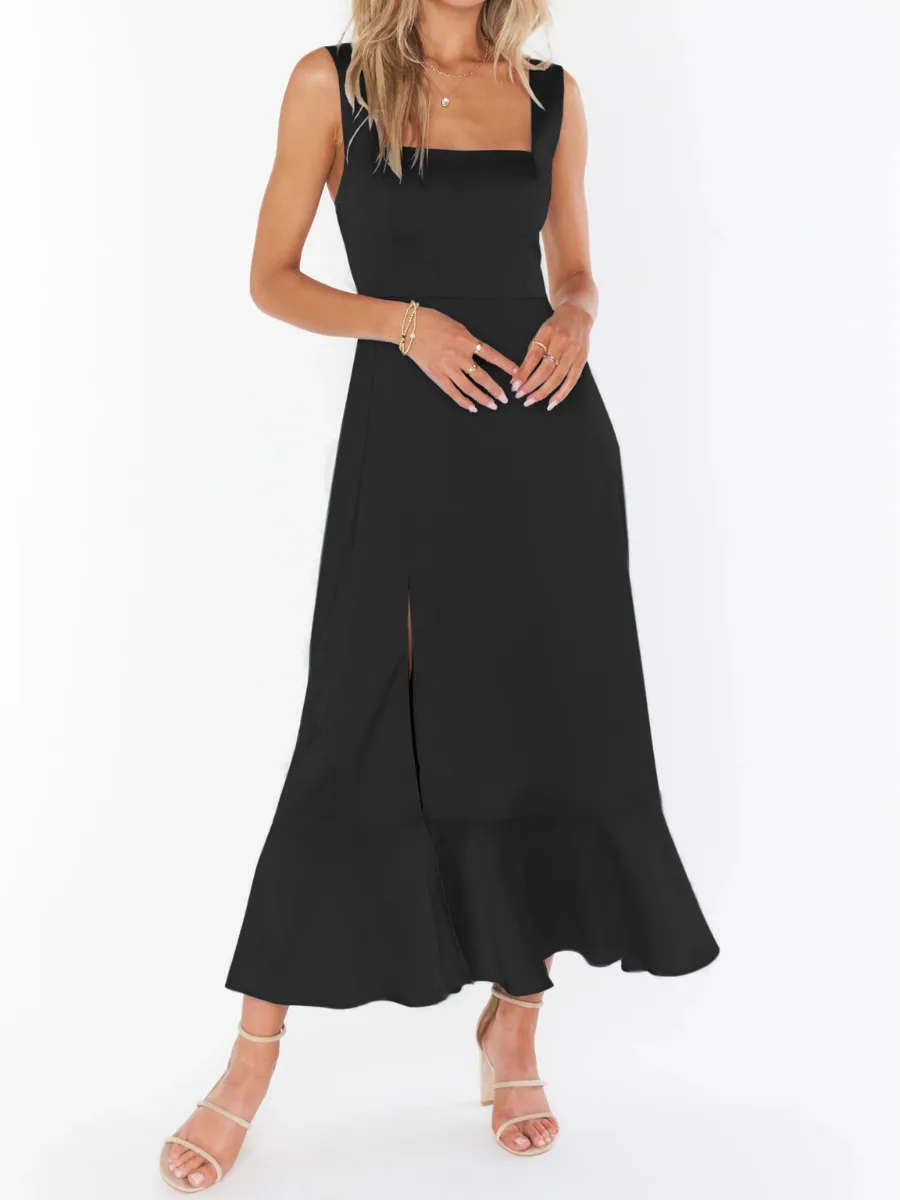 Avianca Shoulder Tie Bridal Midi Dress - Black