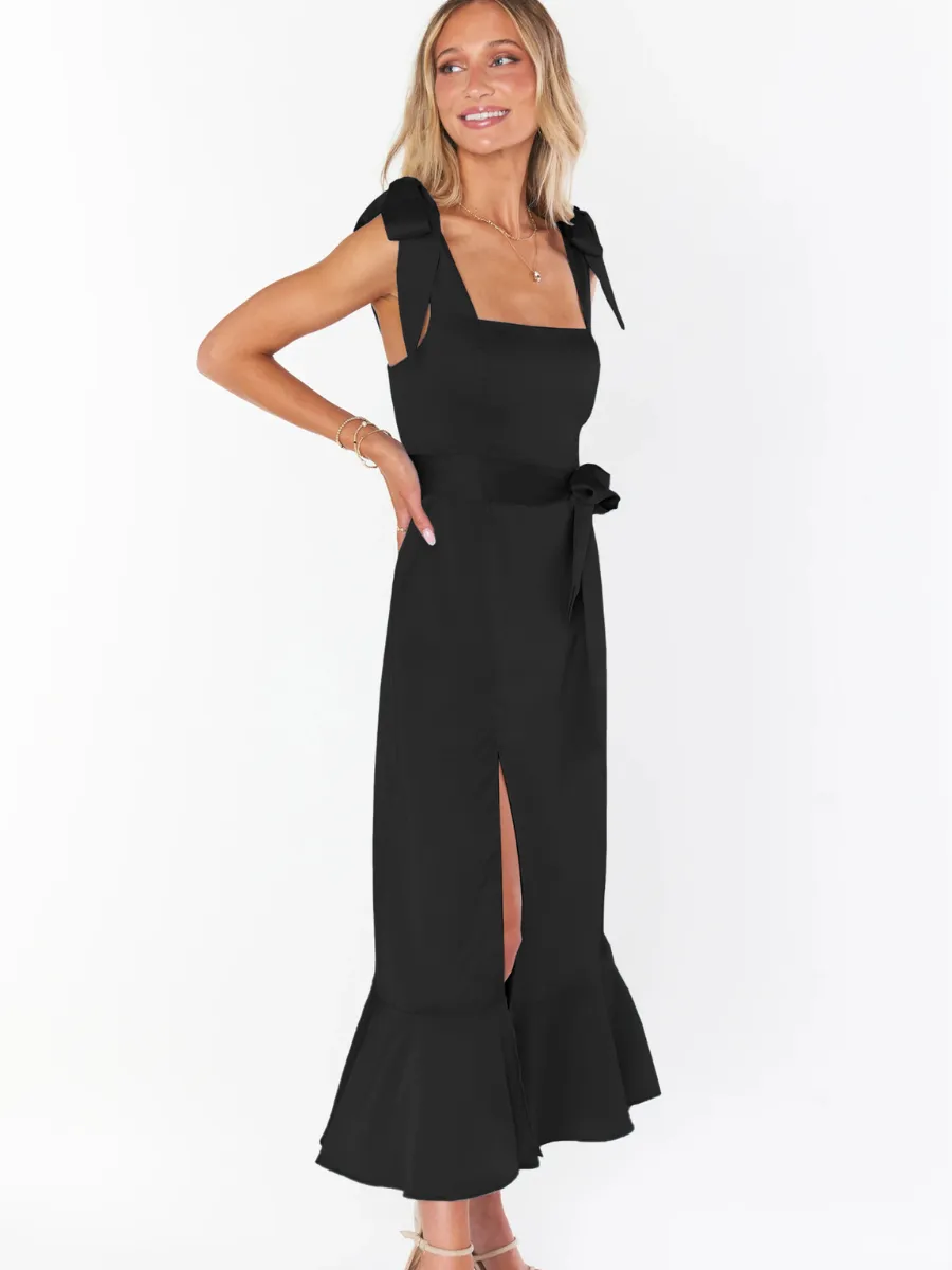 Avianca Shoulder Tie Bridal Midi Dress - Black