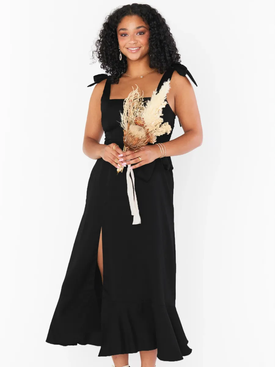 Avianca Shoulder Tie Bridal Midi Dress - Black