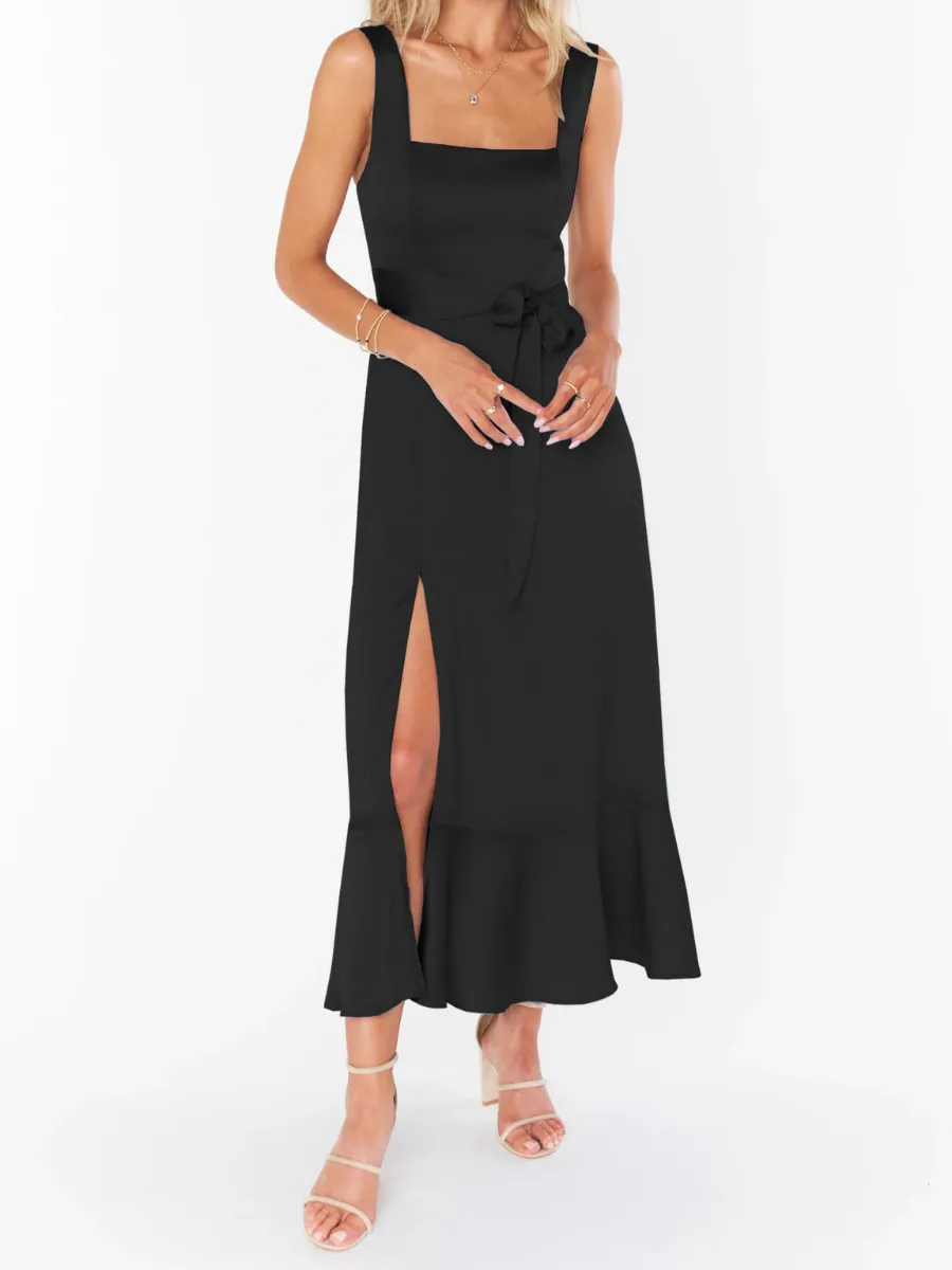 Avianca Shoulder Tie Bridal Midi Dress - Black