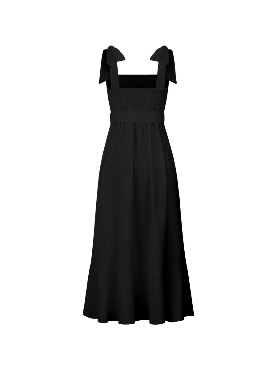 Avianca Shoulder Tie Bridal Midi Dress - Black