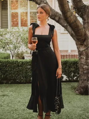 Avianca Shoulder Tie Bridal Midi Dress - Black