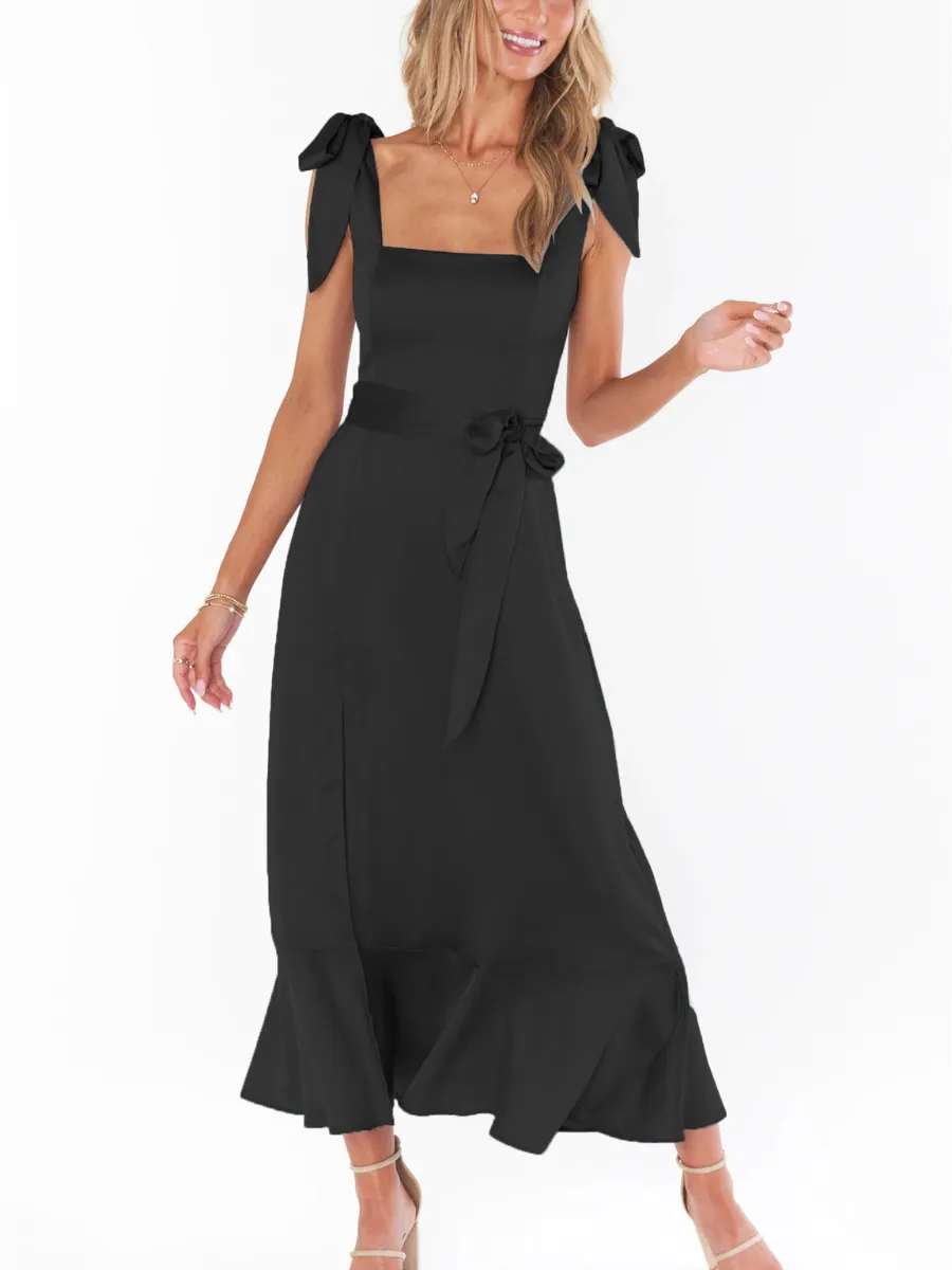 Avianca Shoulder Tie Bridal Midi Dress - Black