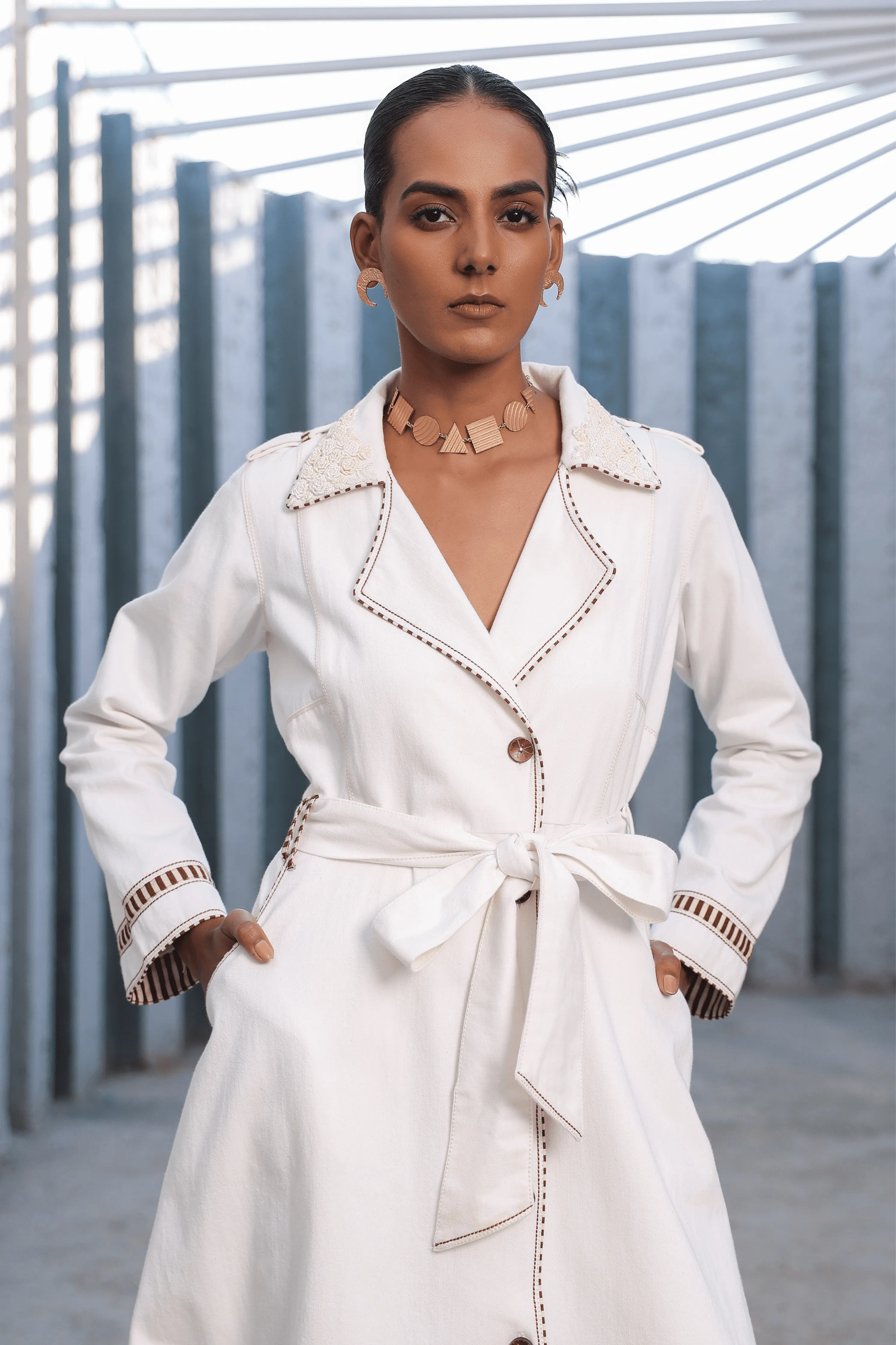 Azure Trench Coat Set in White