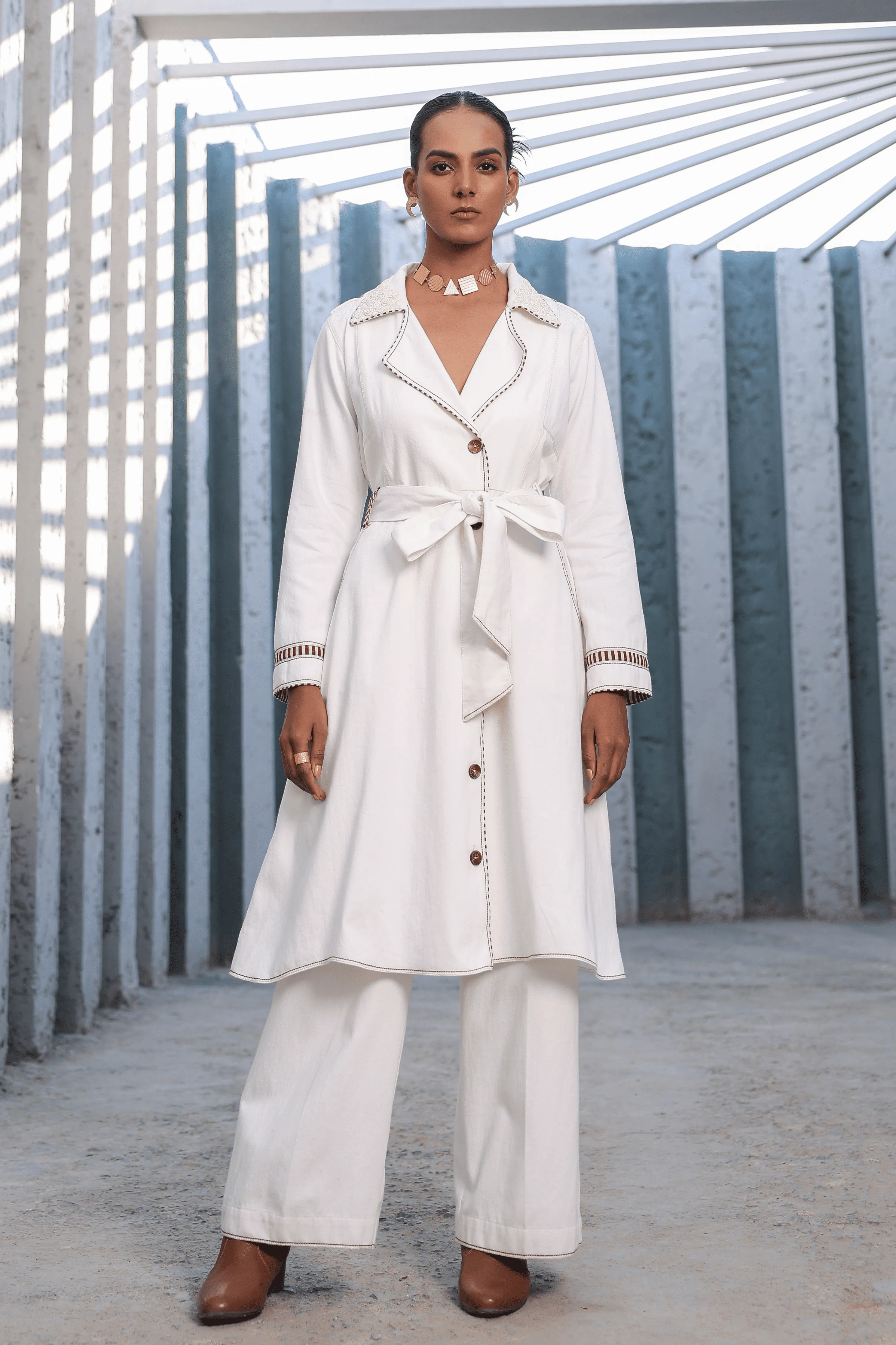 Azure Trench Coat Set in White