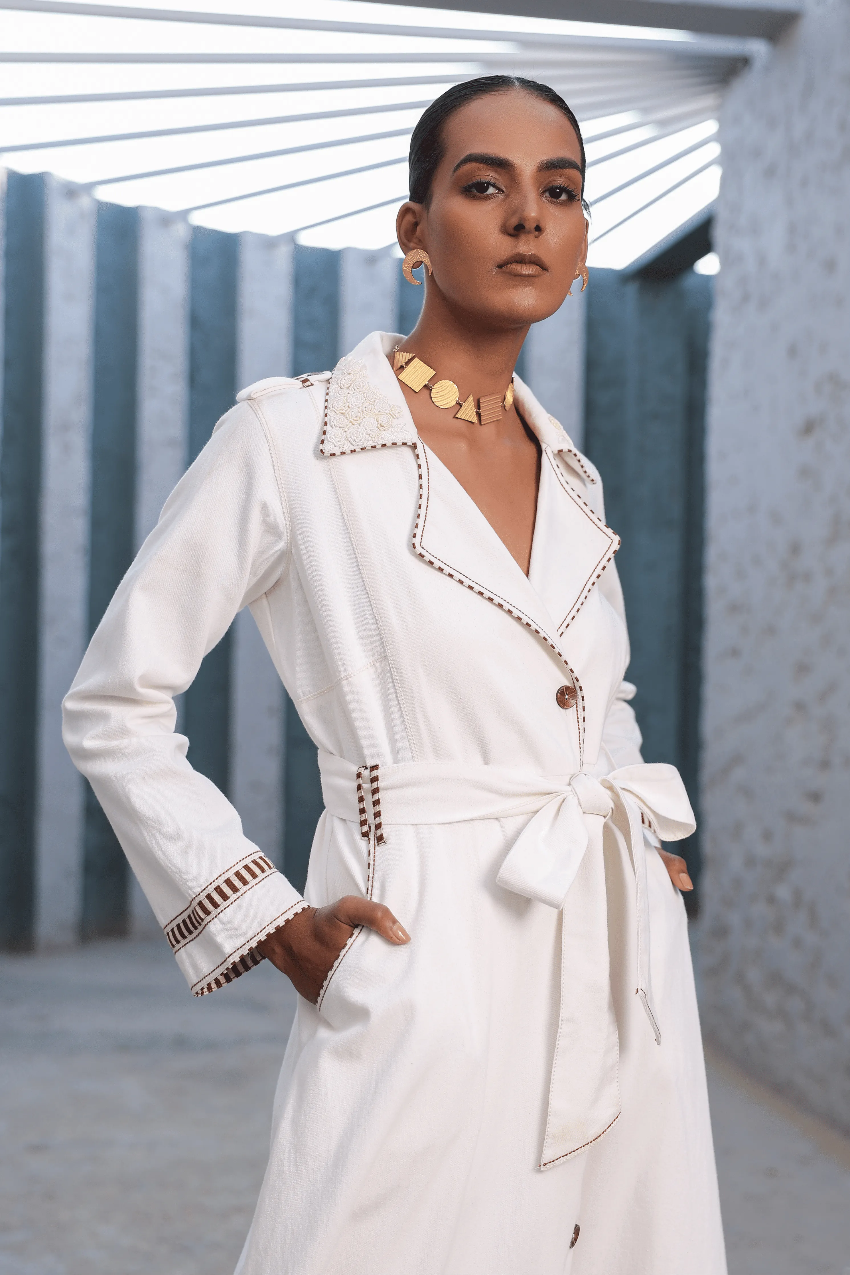 Azure Trench Coat Set in White