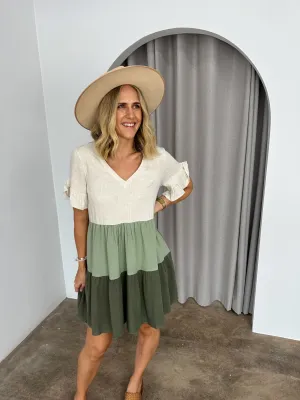 Bailey Dress -Beige/sage/khaki