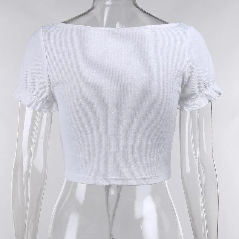 Bandage Crop Top Women Short Sleeve Casual Cropped Shirts