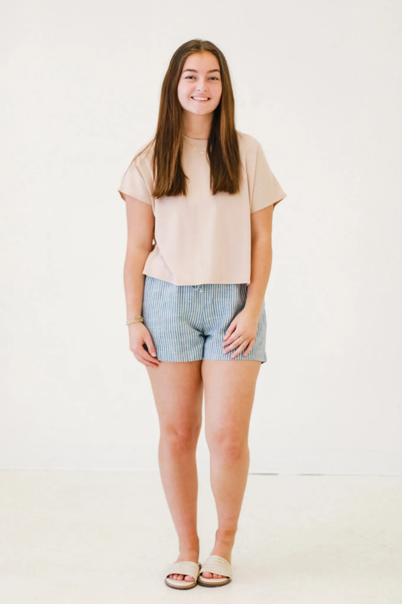 Beach Bonanza Round Neck Boxy Fit Crop Top in Latte