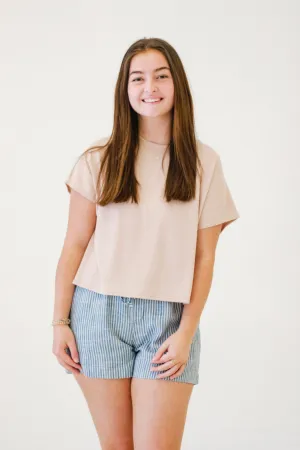 Beach Bonanza Round Neck Boxy Fit Crop Top in Latte