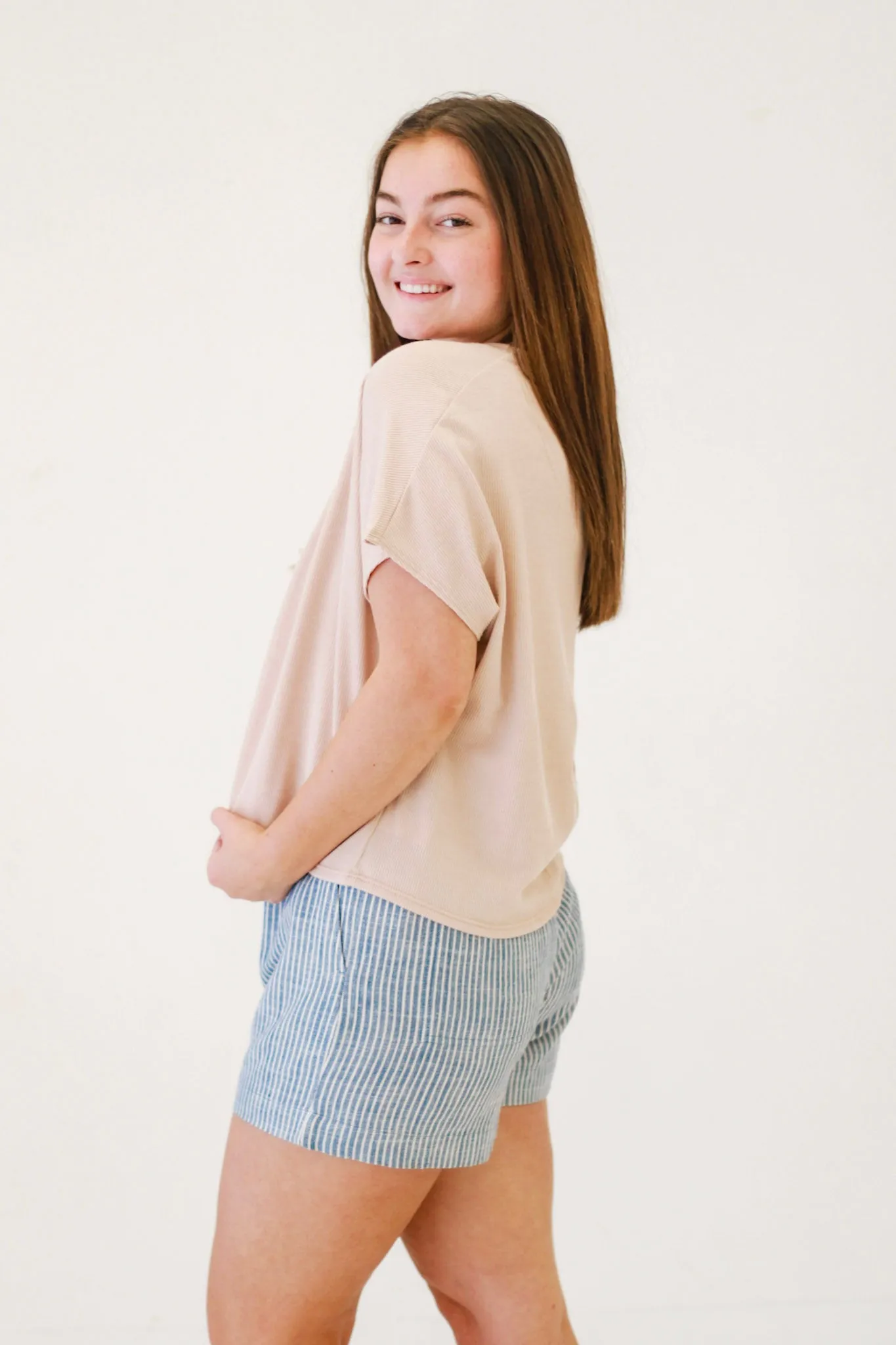 Beach Bonanza Round Neck Boxy Fit Crop Top in Latte