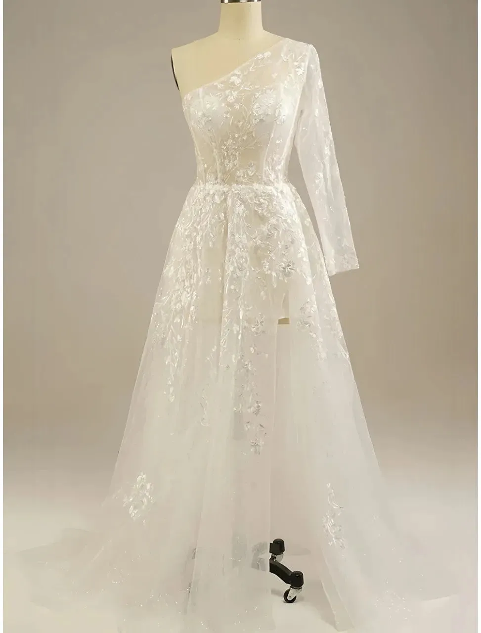Beach Elegant One Shoulder Wedding Dress For Women Illusion Lace Appliques A Line Simple Bridal Gown Robe De Mariee