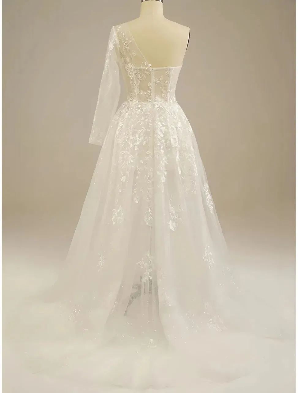Beach Elegant One Shoulder Wedding Dress For Women Illusion Lace Appliques A Line Simple Bridal Gown Robe De Mariee