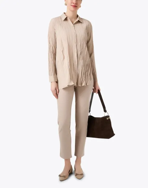 Beige Crepe Slim Ankle Pant