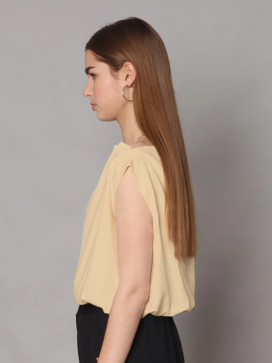 Beige Solid Boxy Top