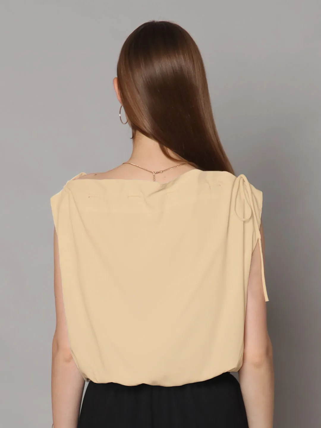 Beige Solid Boxy Top
