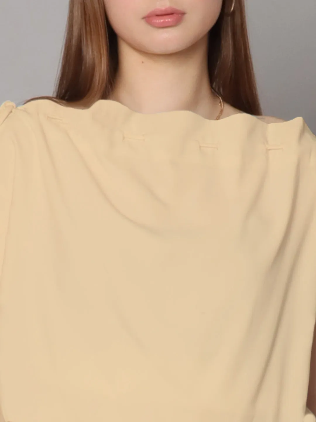 Beige Solid Boxy Top