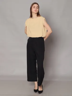 Beige Solid Boxy Top