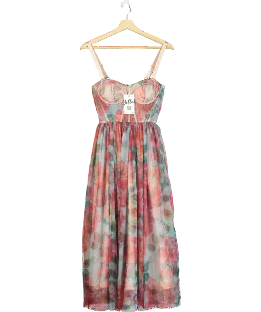 Bella Barnett Pink Floral Mesh Midi Dress UK S
