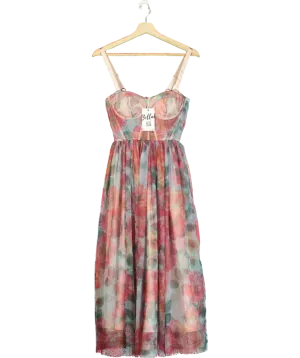 Bella Barnett Pink Floral Mesh Midi Dress UK S