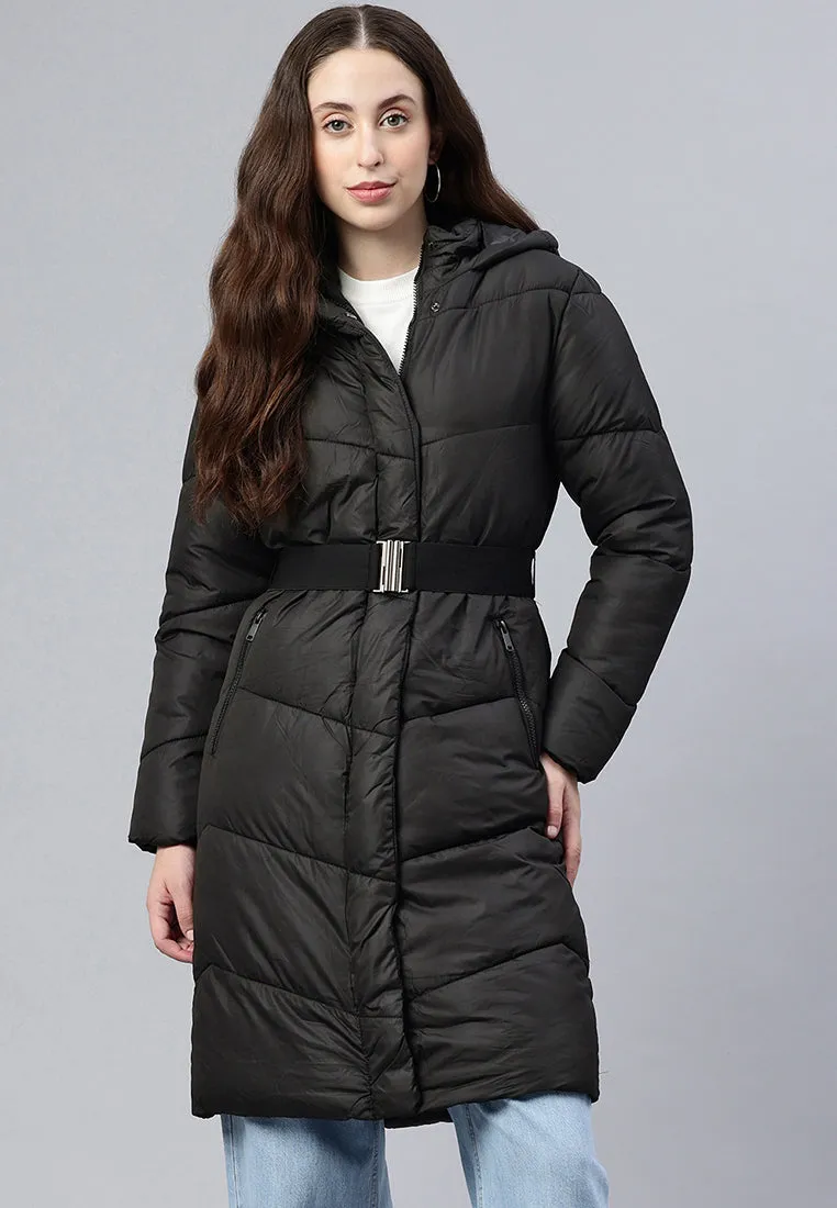 Belted Hooded Long Puffer Jacket By RUW