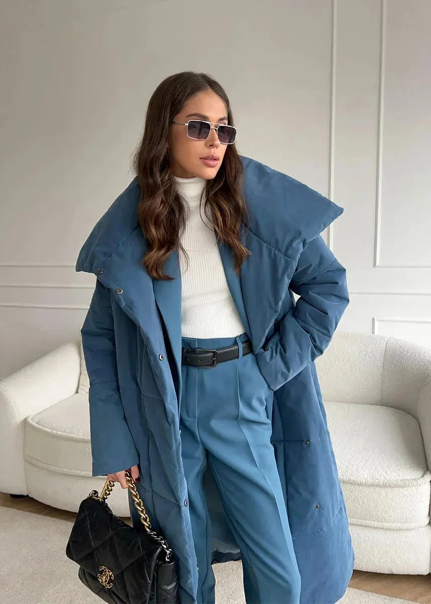Belted Oversized Stand Collar Coat