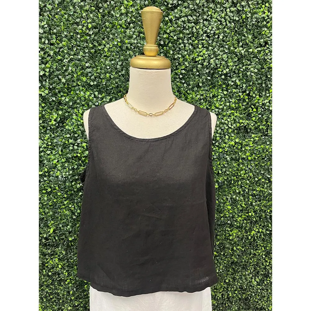 Black Cropped Linen Top