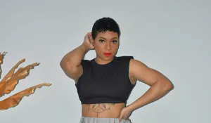 Black Cropped Shoulder Pad Top
