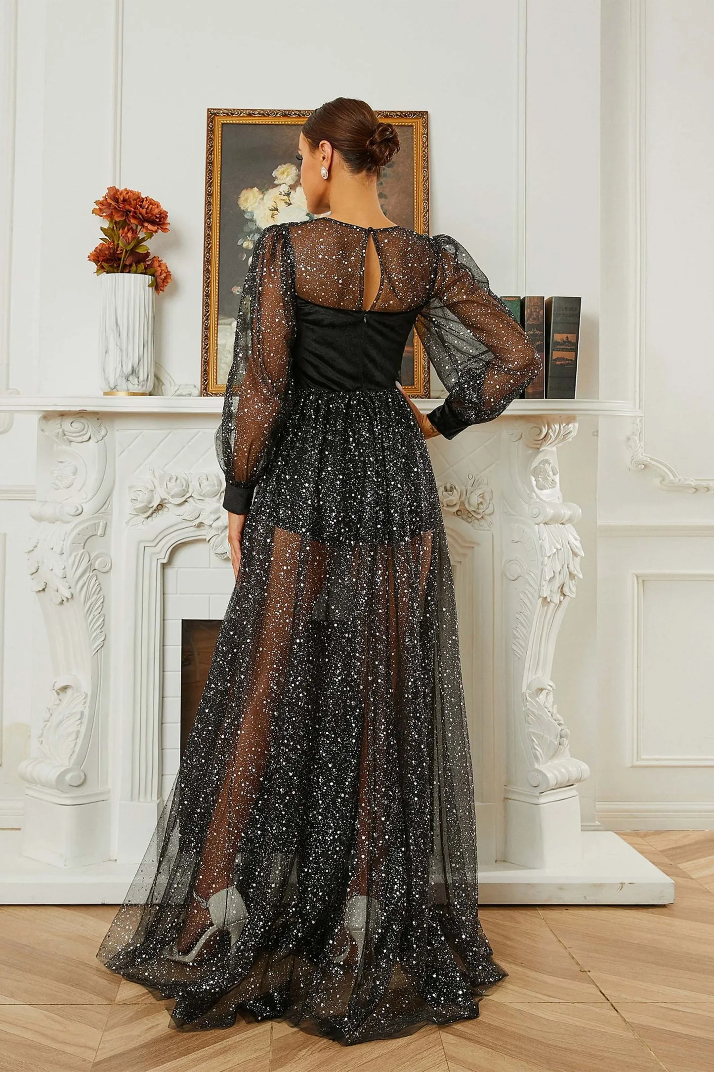 Black Long Sleeve A Line Wedding Party Dress